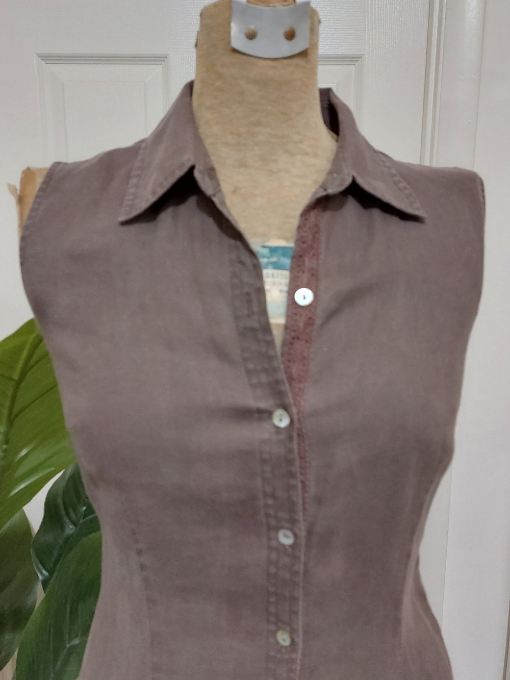 Charter Club Sleeveless Button-Front Linen Midi Dress in Taupe Size 4 - Picture 4 of 6